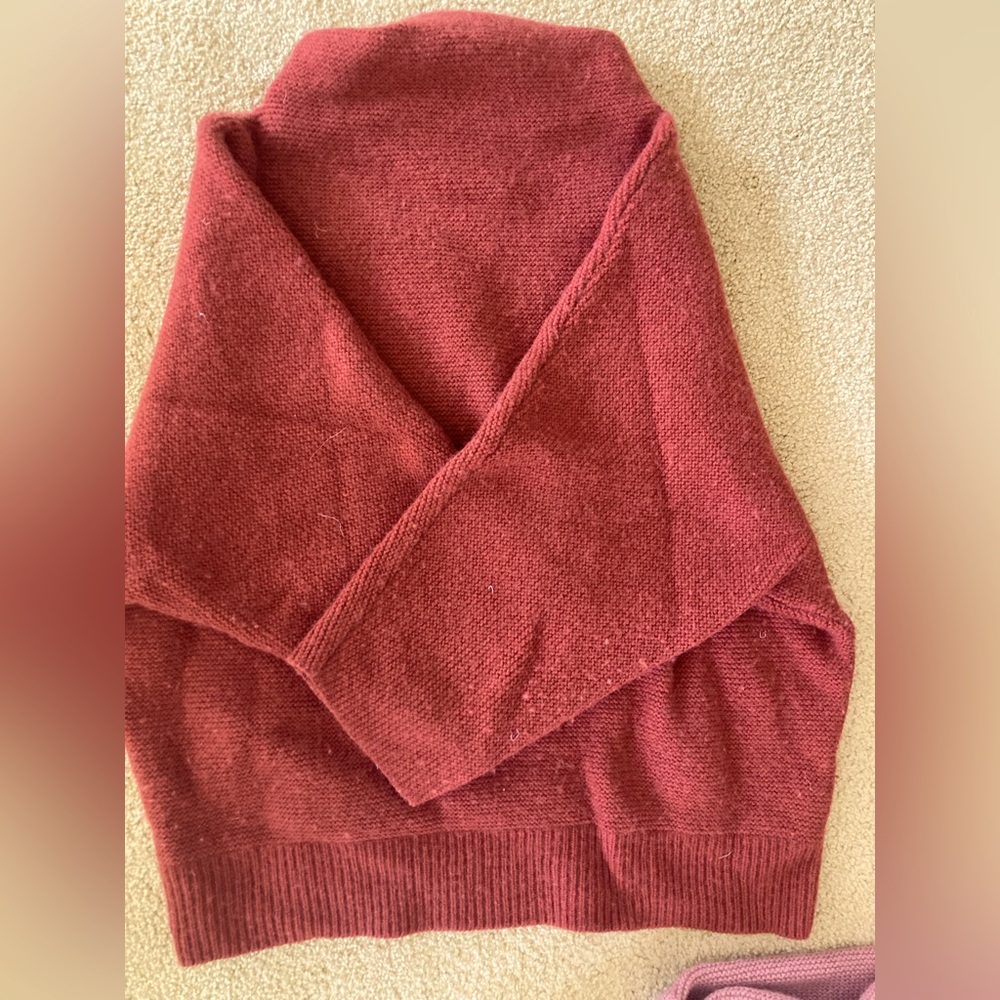 The Reset - R label funnel neck sweater in rust, size xs